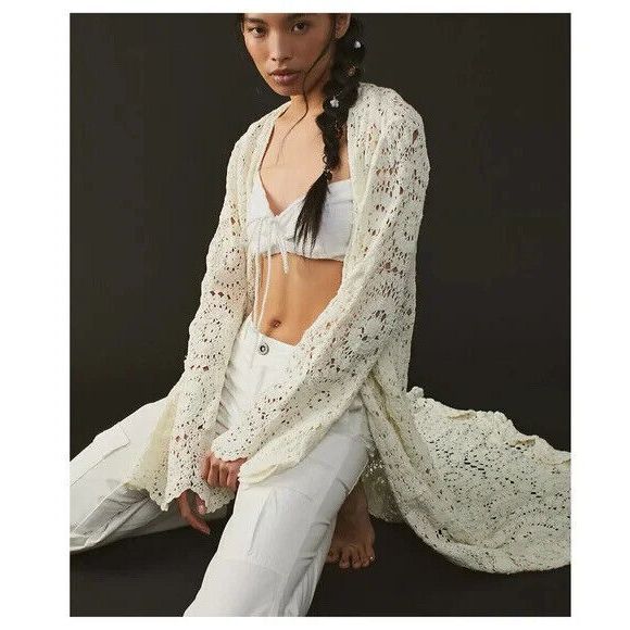 New Free People Melanie Crochet Duster in White Size XS - Picture 1 of 7